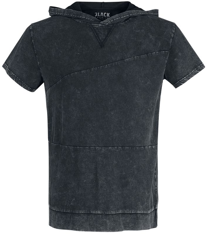 Schwarzes T-Shirt mit Waschung und Kapuze