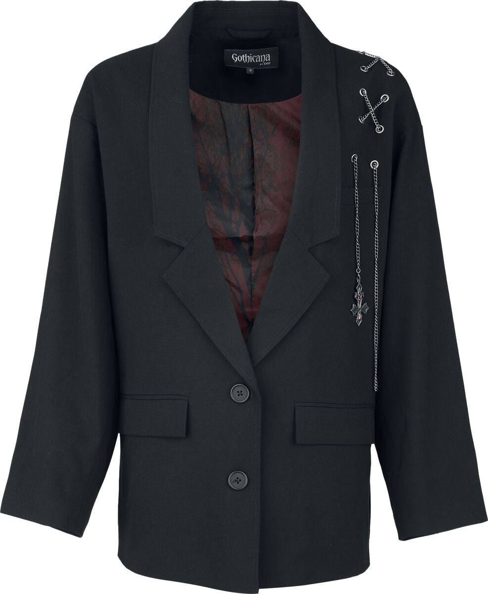 Gothicana by EMP - Gothic Blazer - Eternal Allure Oversize-Blazer mit Ketten-Schnürung - S bis XXL - für Damen - Größe L - schwarz