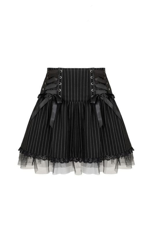 Hell Bunny - Rockabilly Minirok - QUINZEL C Pinstripe SKIRT - XS tot XXL - voor Vrouwen - zwart-wit