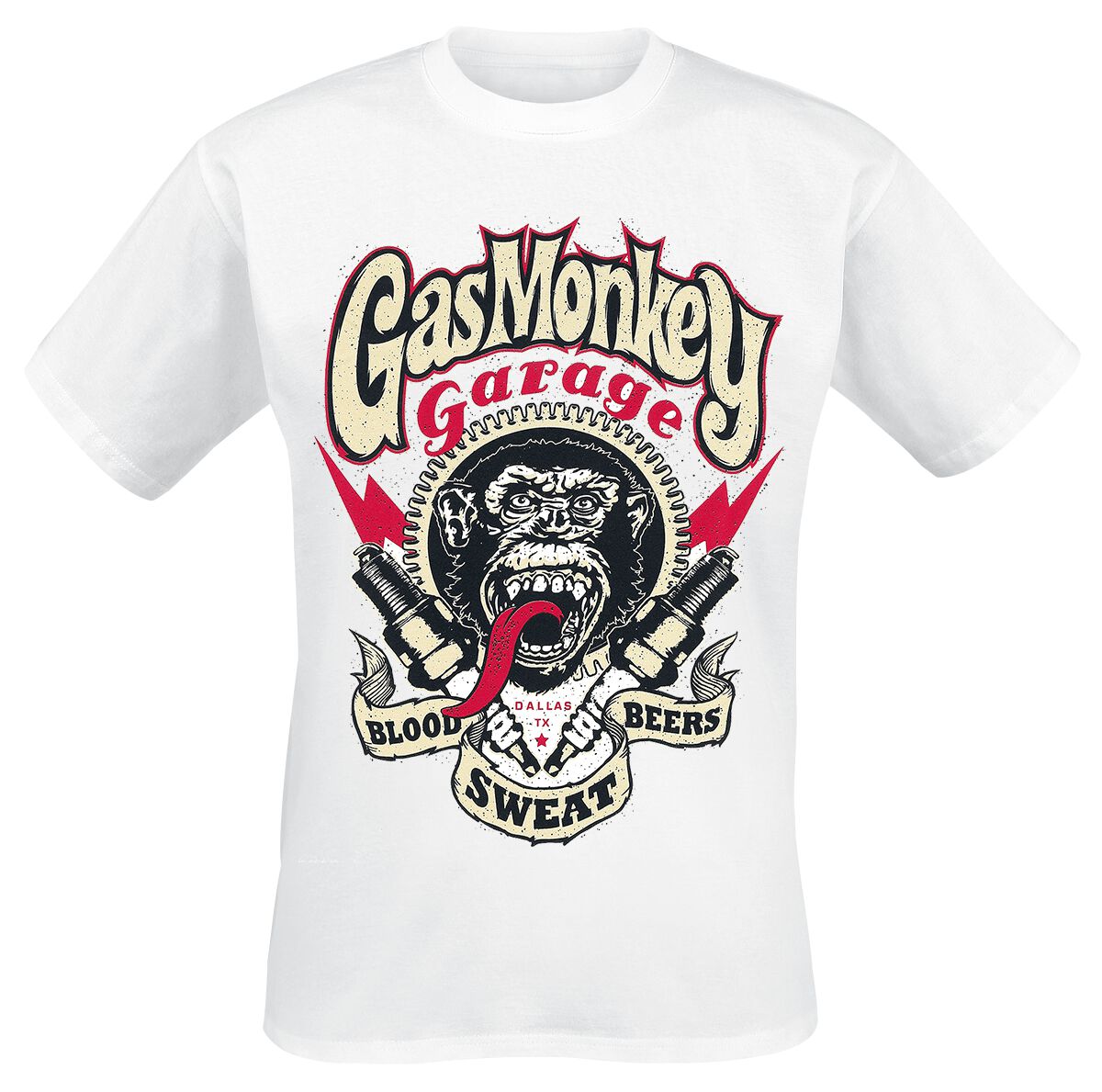 T-Shirt Manches courtes Rockabilly de Gas Monkey Garage - Spark Plug - S à XL - pour Homme - blanc