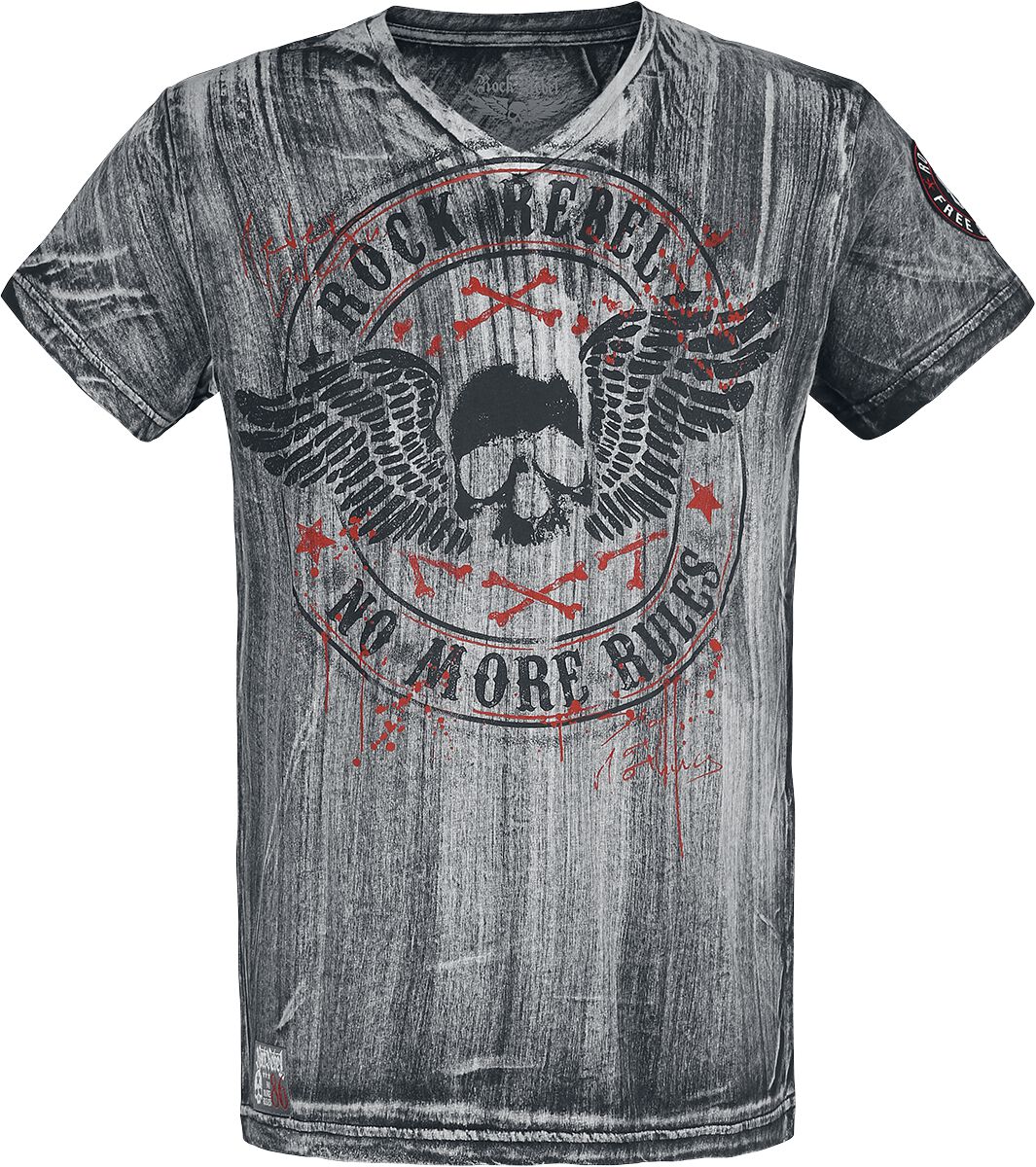 Image of T-Shirt di Rock Rebel by EMP - Grey T-shirt with V-Neckline and Print - M a 5XL - Uomo - grigio