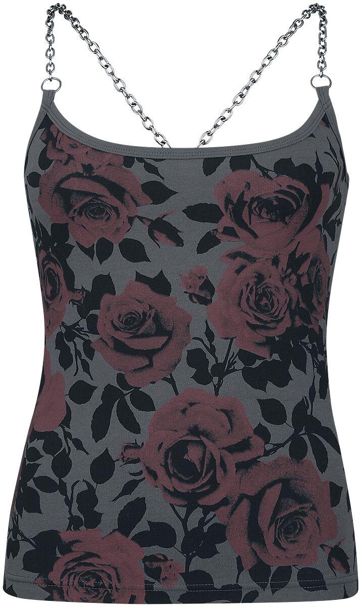 Image of Top di Rock Rebel by EMP - Top with chain straps and rose print - S a XXL - Donna - grigio