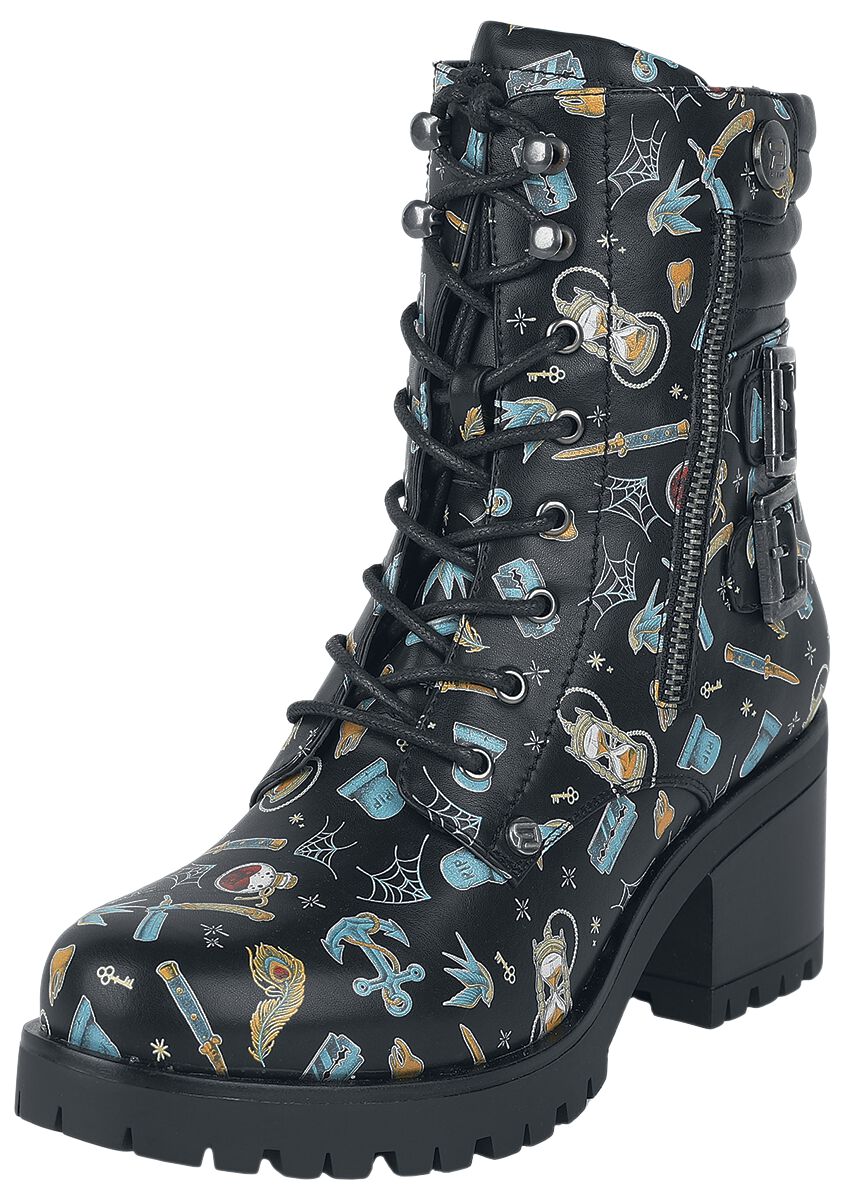 Image of Stivali di RED by EMP - Lace-up boots with all-over print - EU37 a EU40 - Donna - nero
