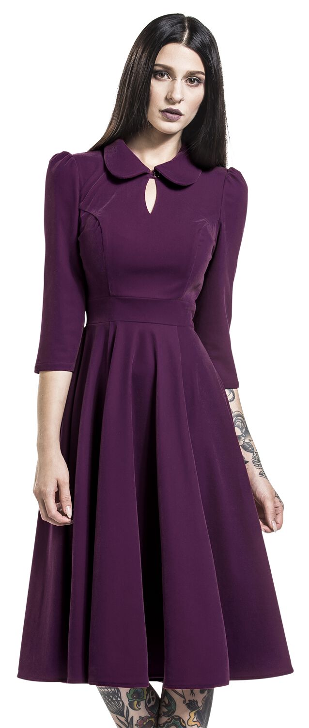 H&R London - Rockabilly Kleid knielang - Glamorous Velvet Tea Dress - XS bis 6XL - für Damen - Größe XS - lila