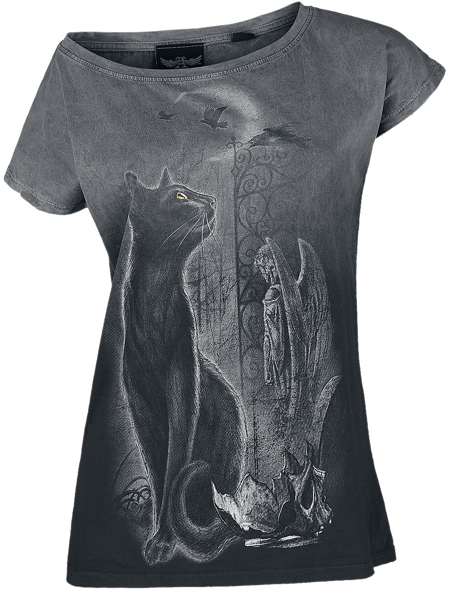 Cat Moon T-Shirt grau/schwarz von Alchemy England