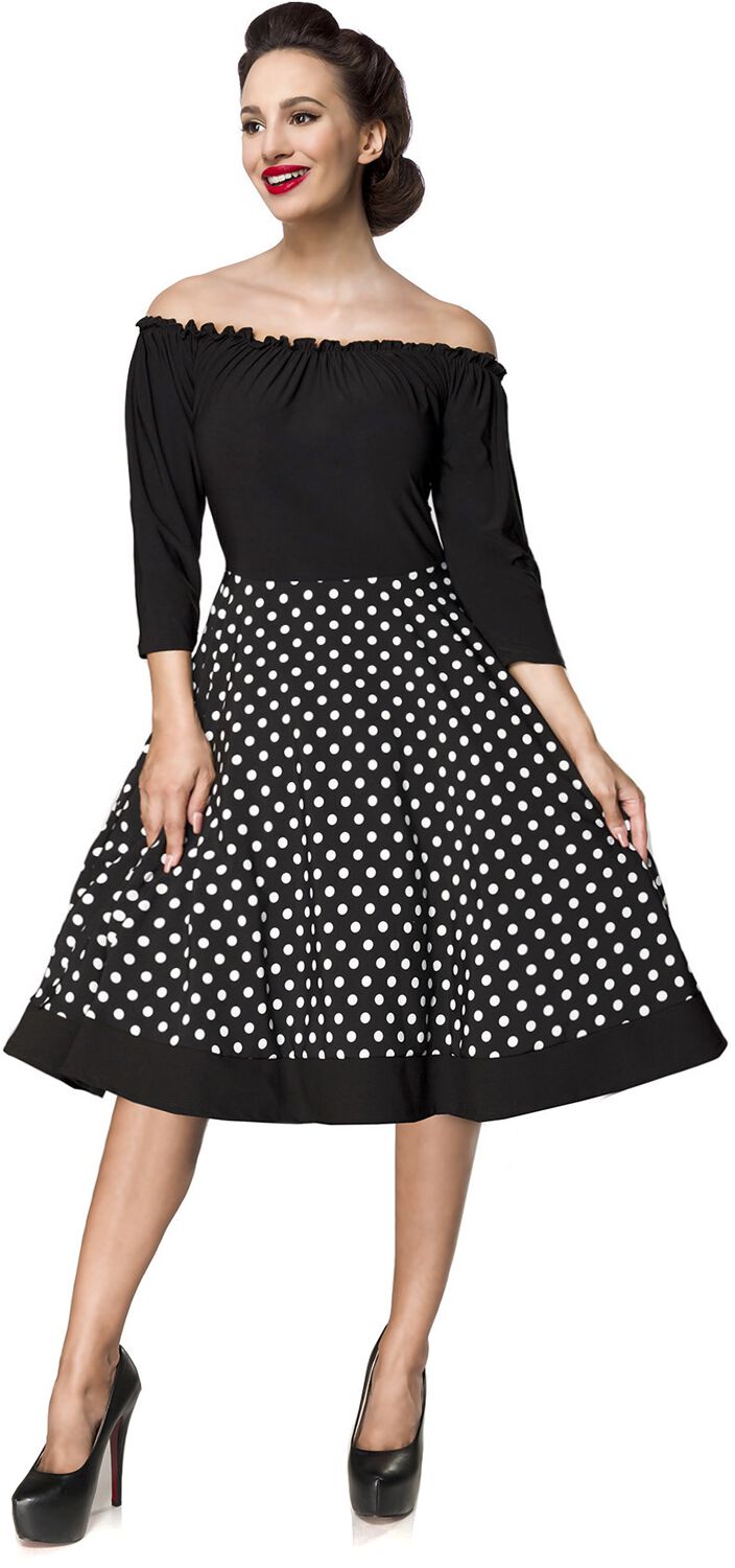 Belsira - Rockabilly Kleid knielang - Carmen-Swingkleid - S bis 4XL - für Damen - Größe XL - schwarz/weiß