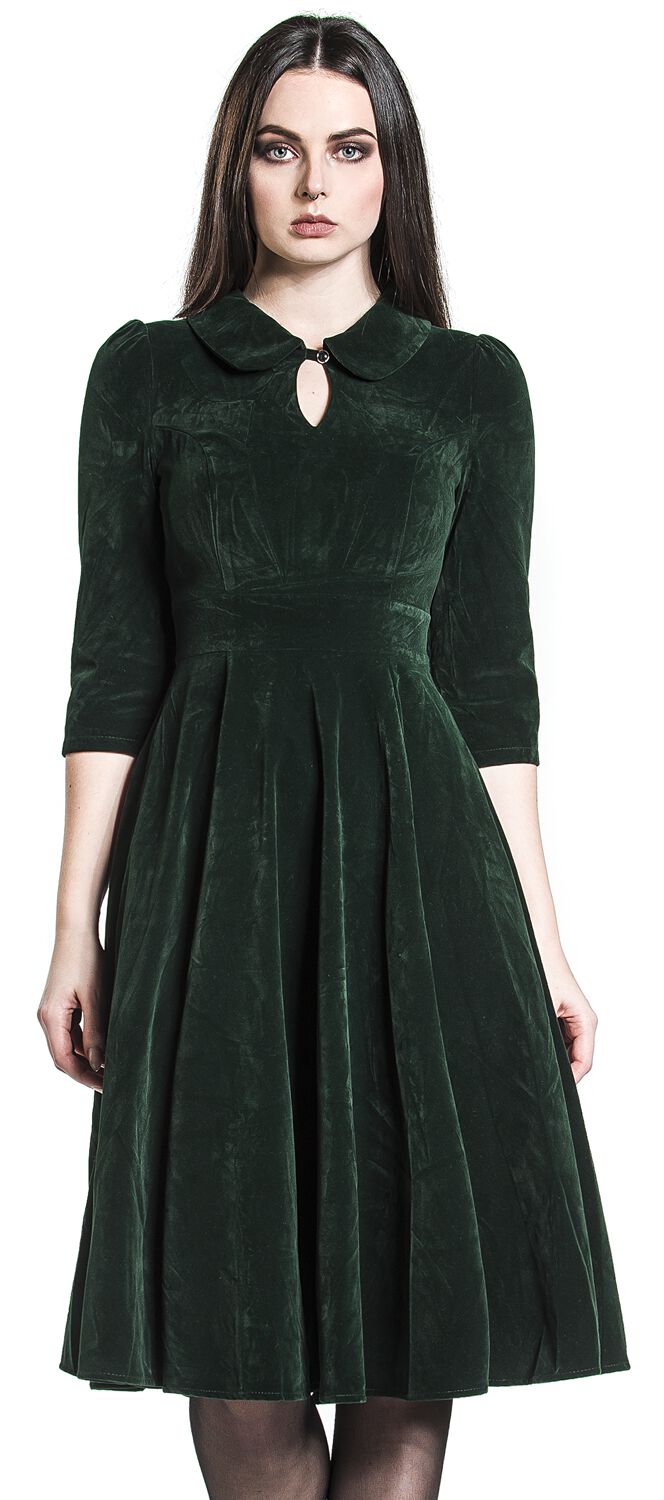 Levně H&R London Glamorous Velvet Tea Dress Šaty tmave zelená