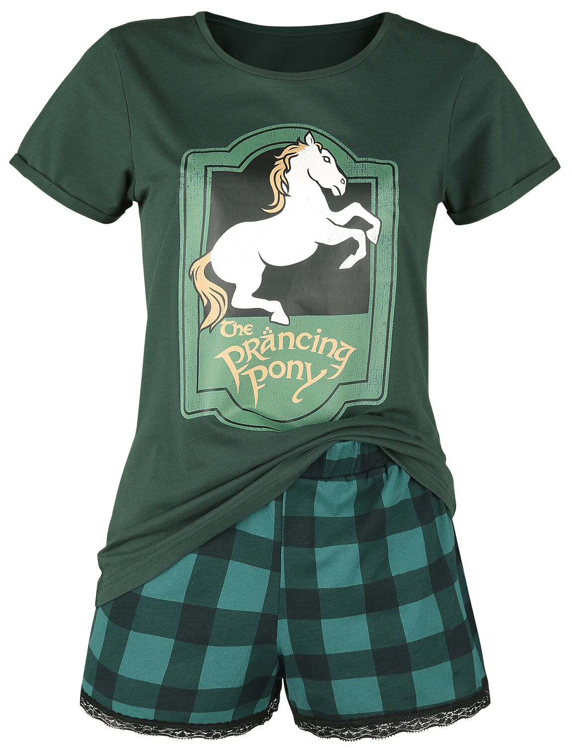 Der Herr der Ringe Schlafanzug - Prancing Pony - XS bis S - für Damen - Größe XS - dunkelgrün  - EMP exklusives Merchandise!