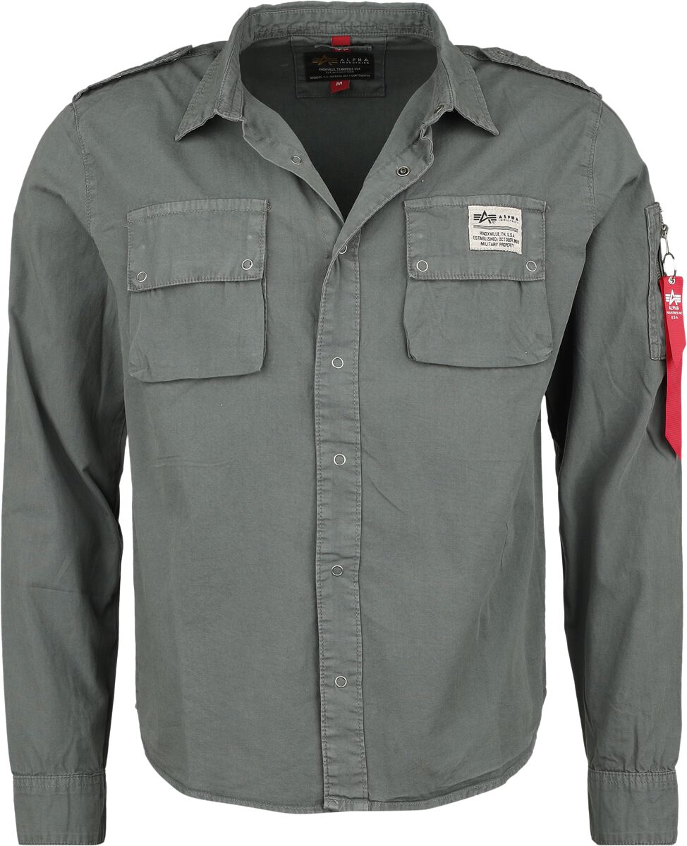Alpha Industries Langarmhemd - Urban Military Shirt - S bis M - für Männer - Größe M - dunkelgrau