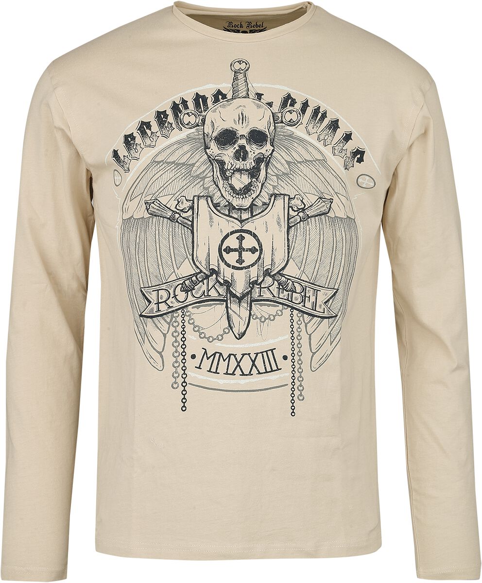 Image of Maglia Maniche Lunghe di Rock Rebel by EMP - Long sleeve with skull front print - M a XXL - Uomo - sabbia