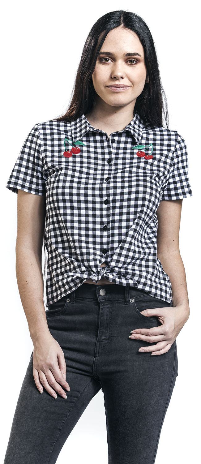 Pussy Deluxe Plaid Short Girl Blouse Bluse schwarz weiß