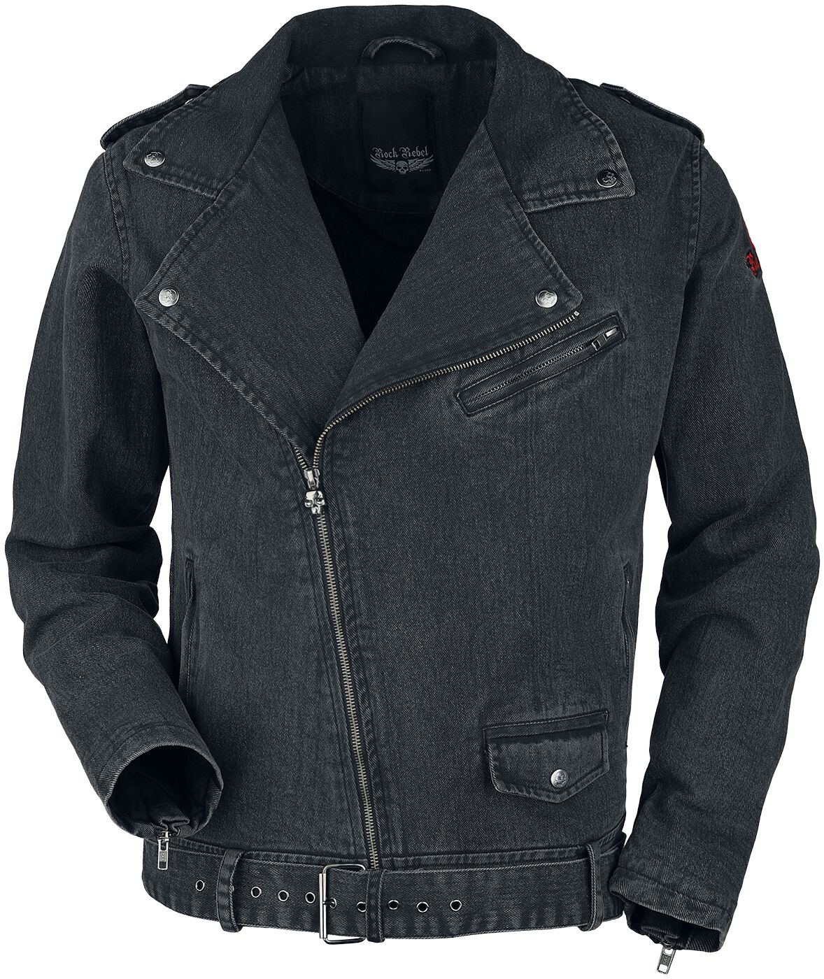 Levně Rock Rebel by EMP Denimová bunda v motorkáŕském stylu Džínová bunda šedá