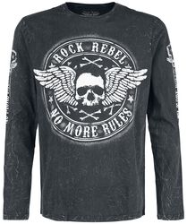schwarzes Langarmshirt mit Print und Rundhalsausschnitt, Rock Rebel by EMP, Langarmshirt