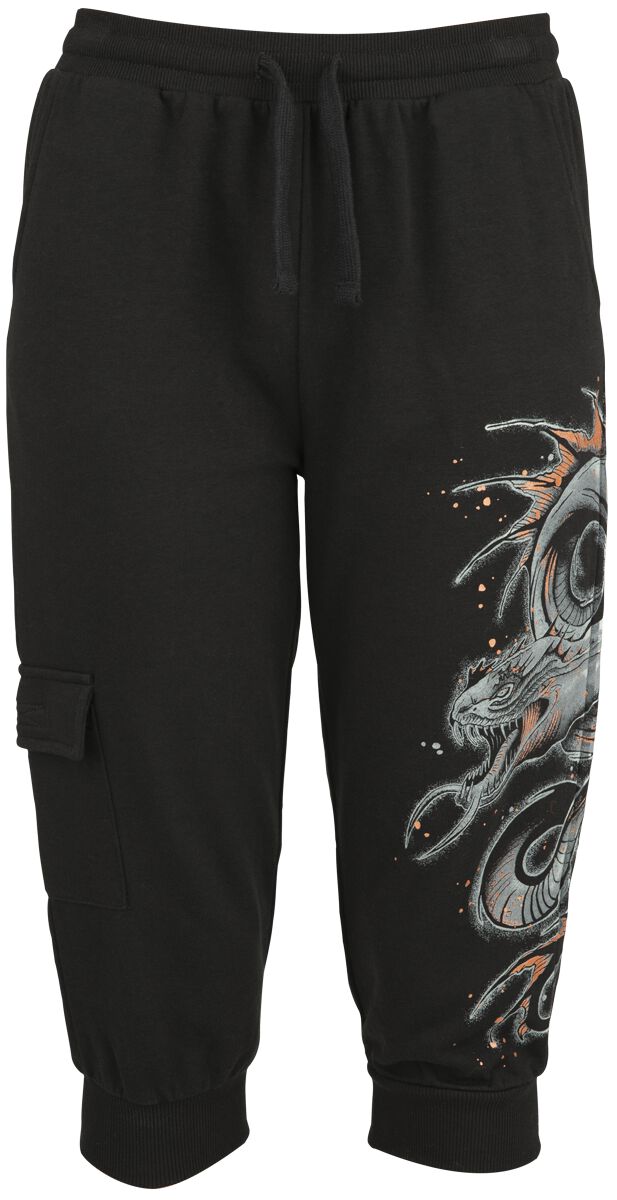 Image of Shorts di Black Premium by EMP - Leisurewear shorts with large dragon print - S a XXL - Donna - nero