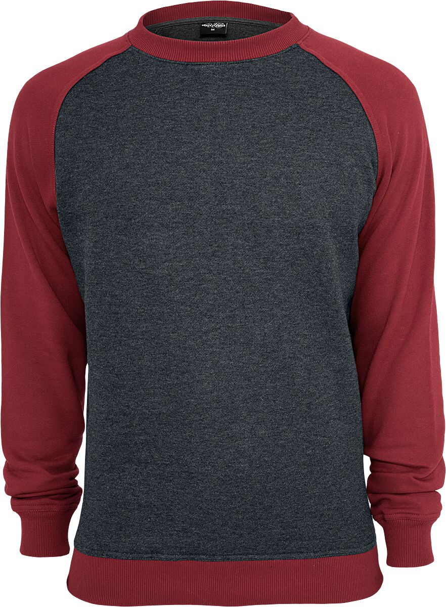Urban Classics Sweatshirt - 2-Tone Raglan Crewneck - S bis XXL - für Männer - Größe S - charcoal/rot