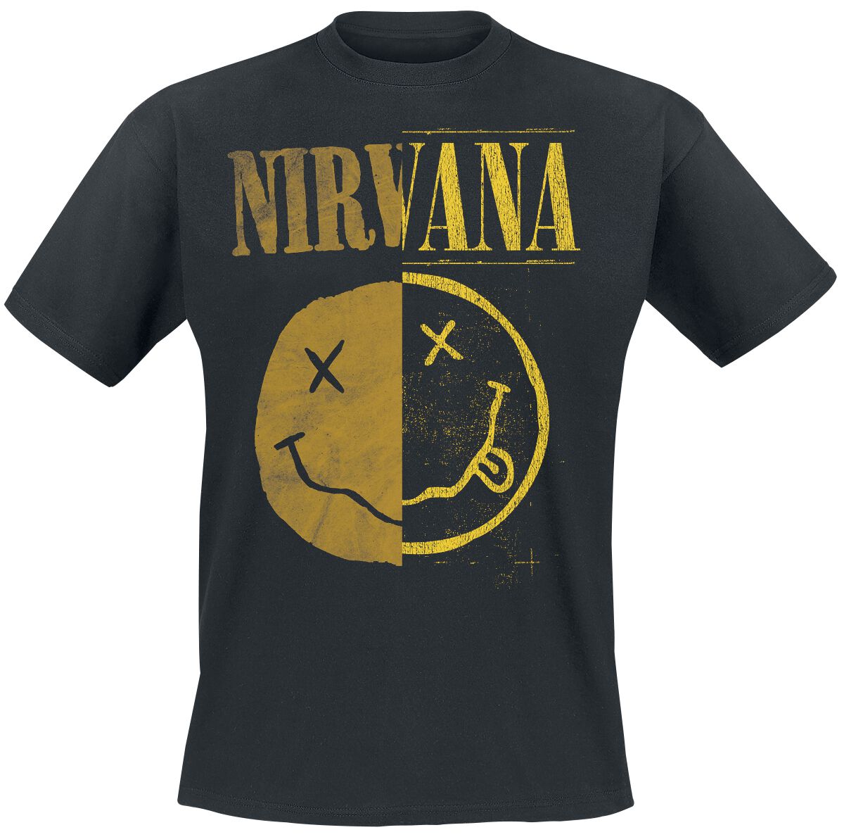 Nirvana T-Shirt - Spliced Smiley - S bis XXL - für Männer - Größe XXL - schwarz  - Lizenziertes Merchandise!