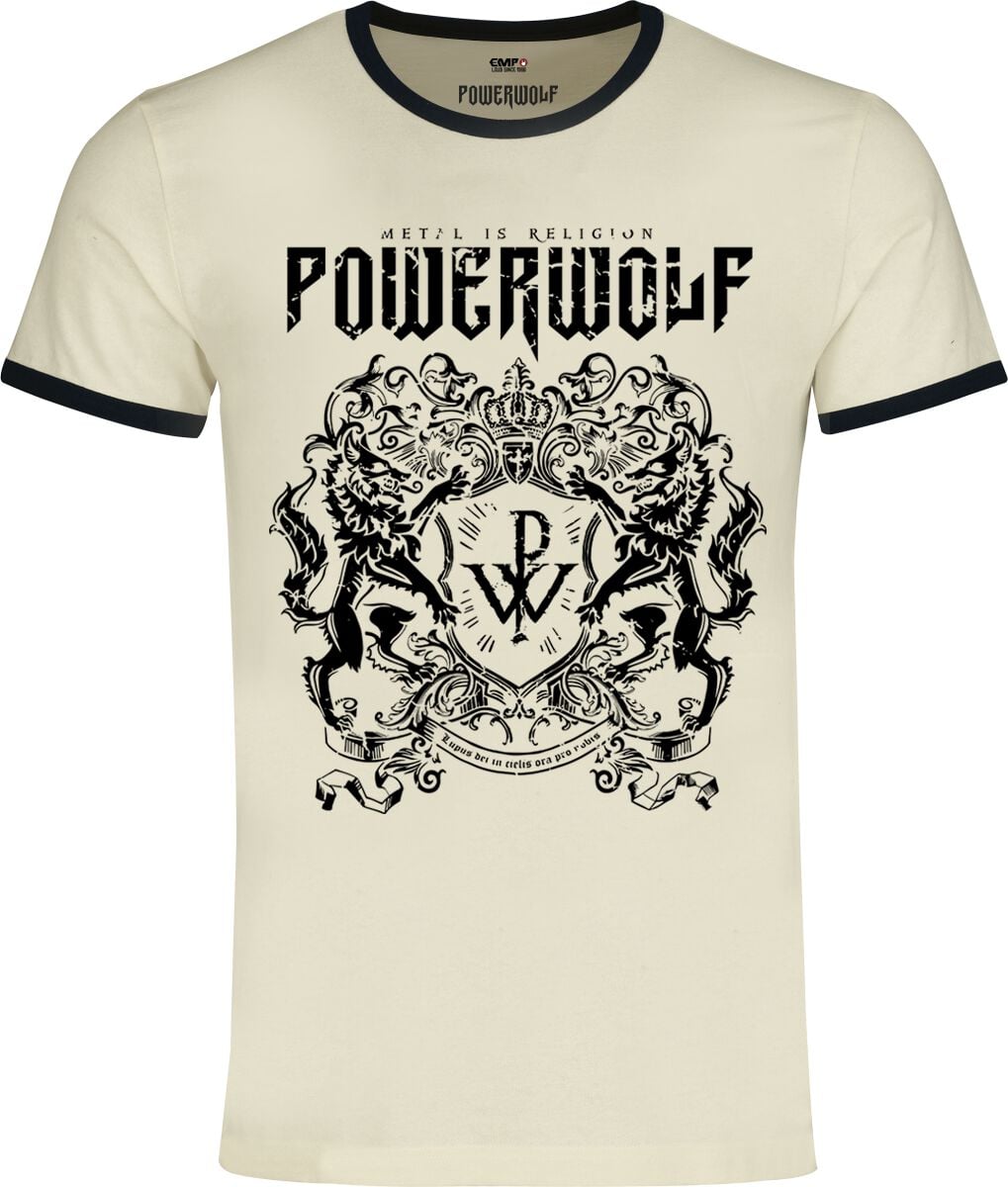 T-Shirt Manches courtes  de Powerwolf - Metal Is Religion - Ringer Shirt - S à 5XL - pour Homme - blanc cassé