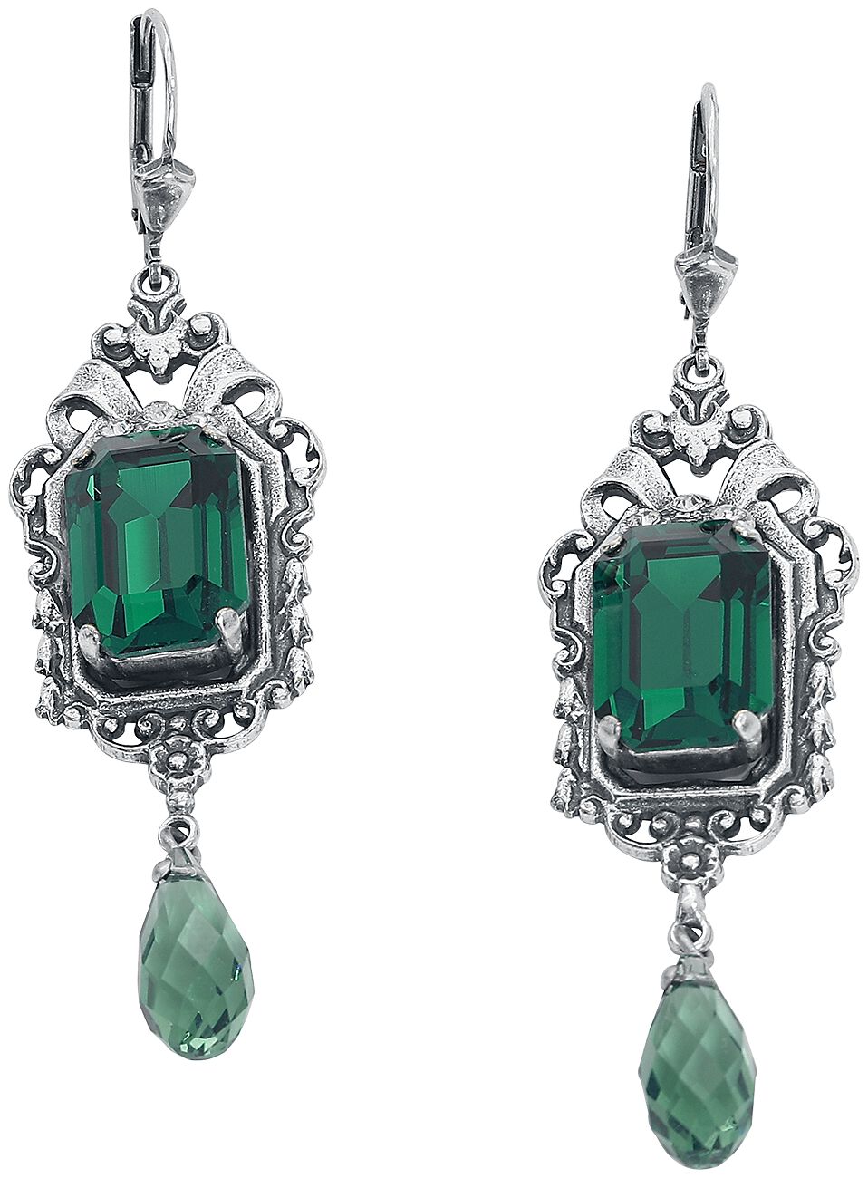 Boucles d'oreilles Gothic de Krikor - Vert Émeraude - pour Femme - couleur argent