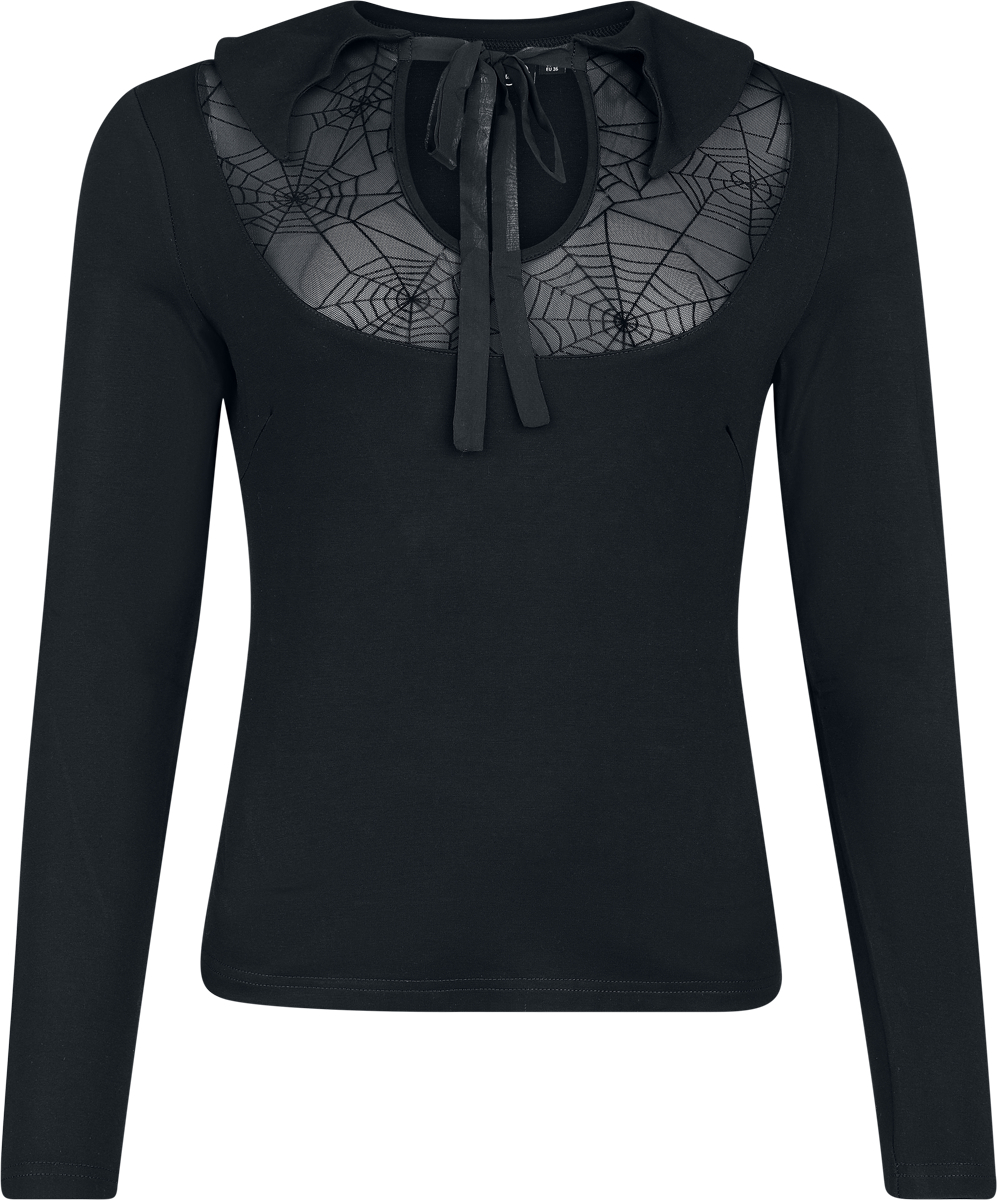 Voodoo Vixen Rockabilly Long-sleeve Shirt - Bat Collar Web Lace Top - for Women - black