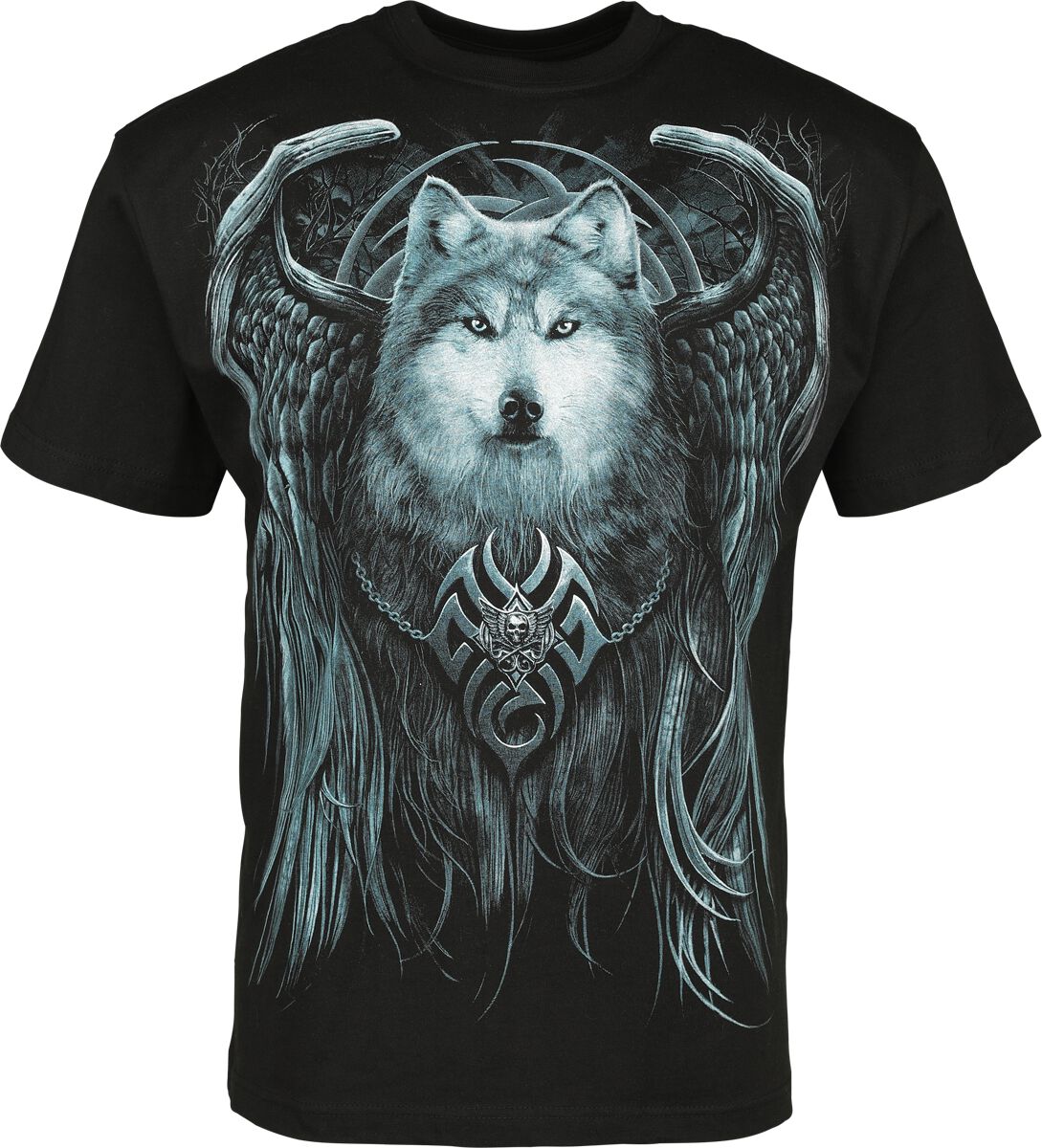 Image of T-Shirt Gothic di Spiral - Wolf Spirit - S a XXL - Uomo - nero