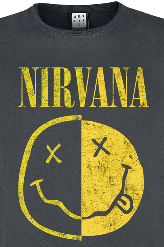 Nirvana T-Shirt - Amplified Collection - Spliced Smiley - S bis 3XL - für Männer - Größe S - charcoal  - Lizenziertes Merchandise!