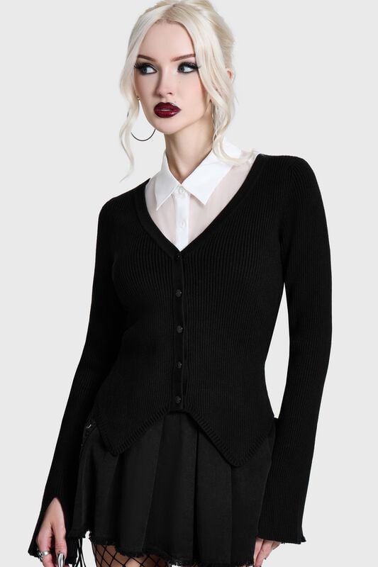 KIHILIST by KILLSTAR - Gothic Cardigan - Skultra V Neck Cardigan - XS bis 4XL - für Damen - Größe XXL - schwarz
