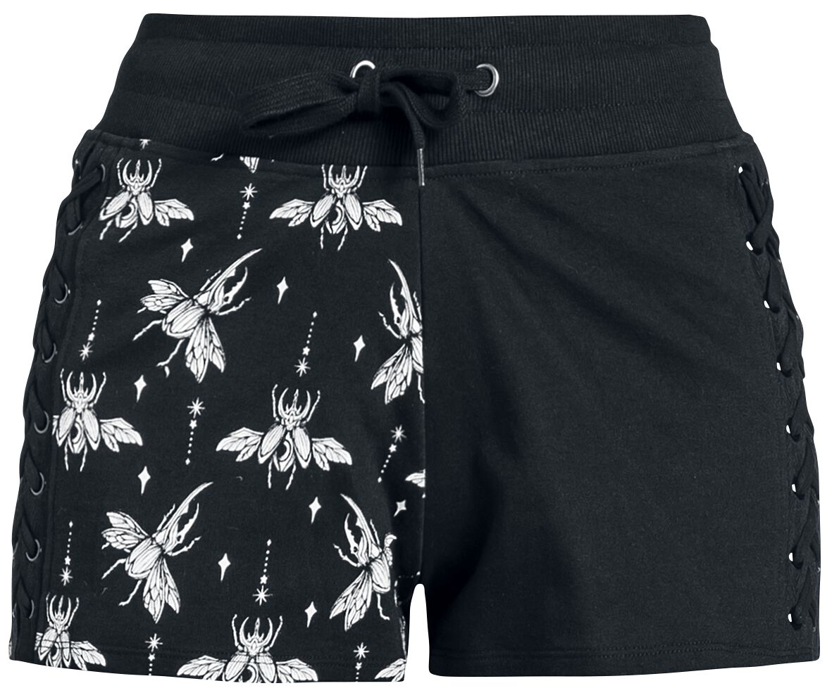 Gothicana by EMP Fabric Short with Print and Lacing Shorts black