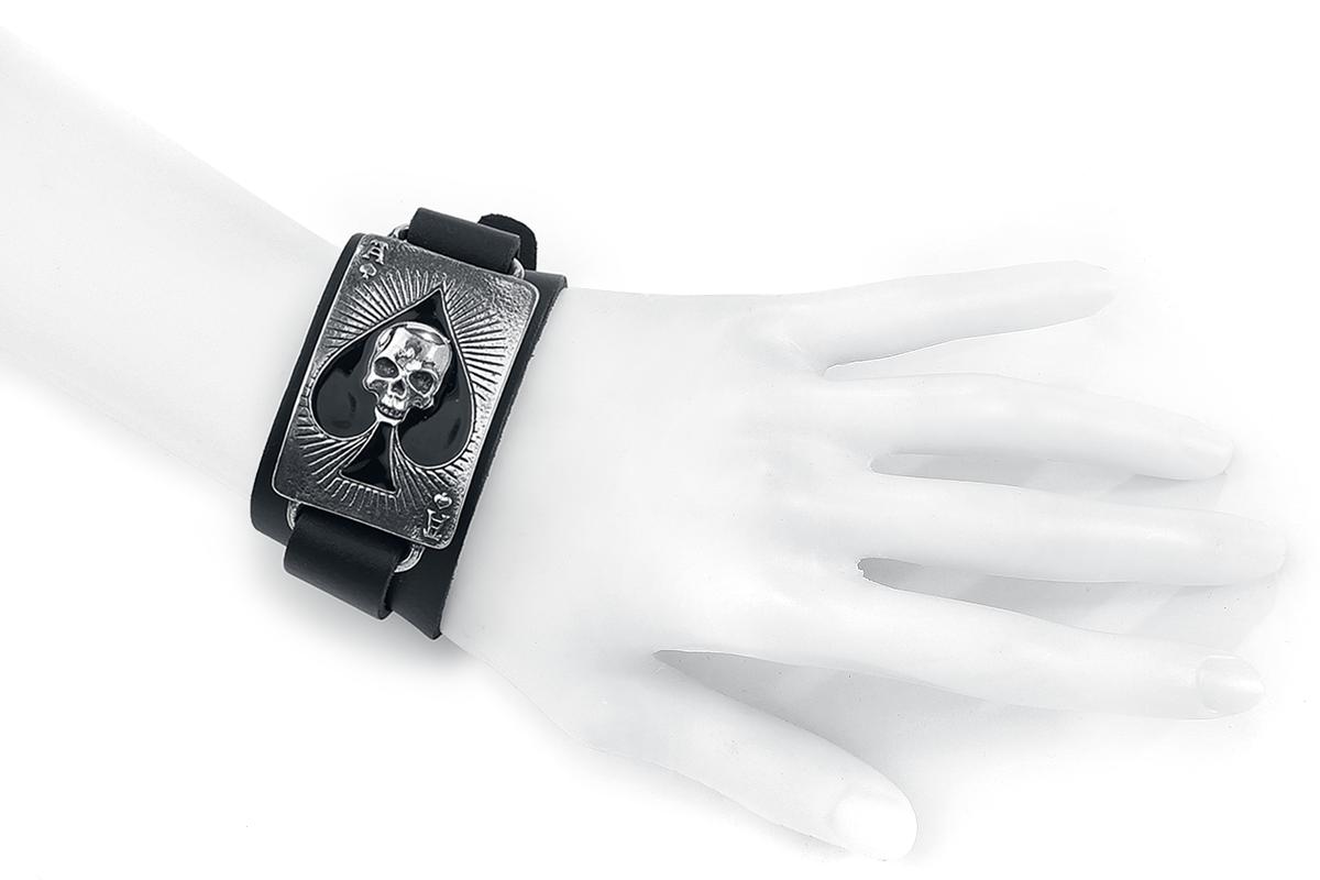 Alchemy Gothic Ace Of Dead Spades Lederarmband schwarz silberfarben