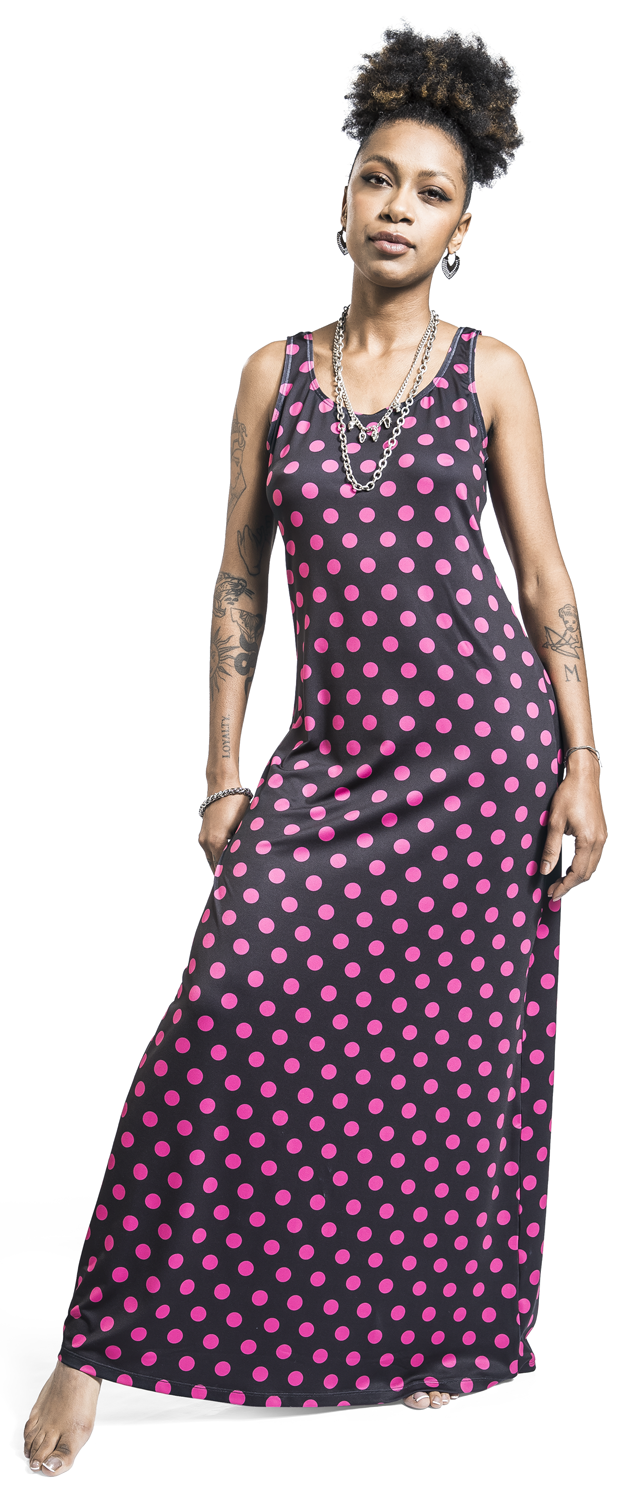 Pussy Deluxe Classic Pink Dotties Beachdress Langes Kleid schwarz pink