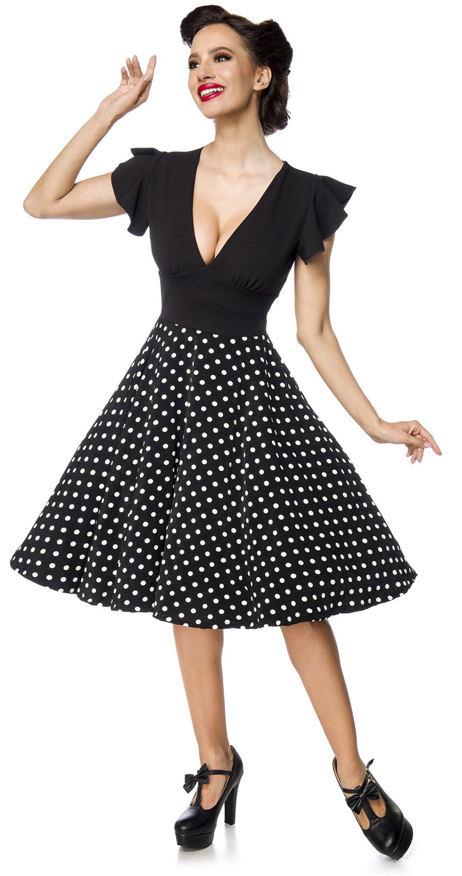 Belsira - Rockabilly Kleid knielang - Elegantes Retrokleid - S bis 4XL - für Damen - Größe 4XL - schwarz/weiß