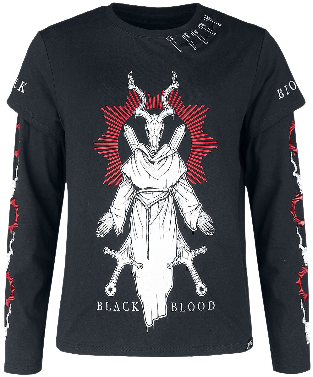 T-shirt manches longues de Black Blood by Gothicana - Longsleeve mit Goat Monk - S à 3XL - pour Femm