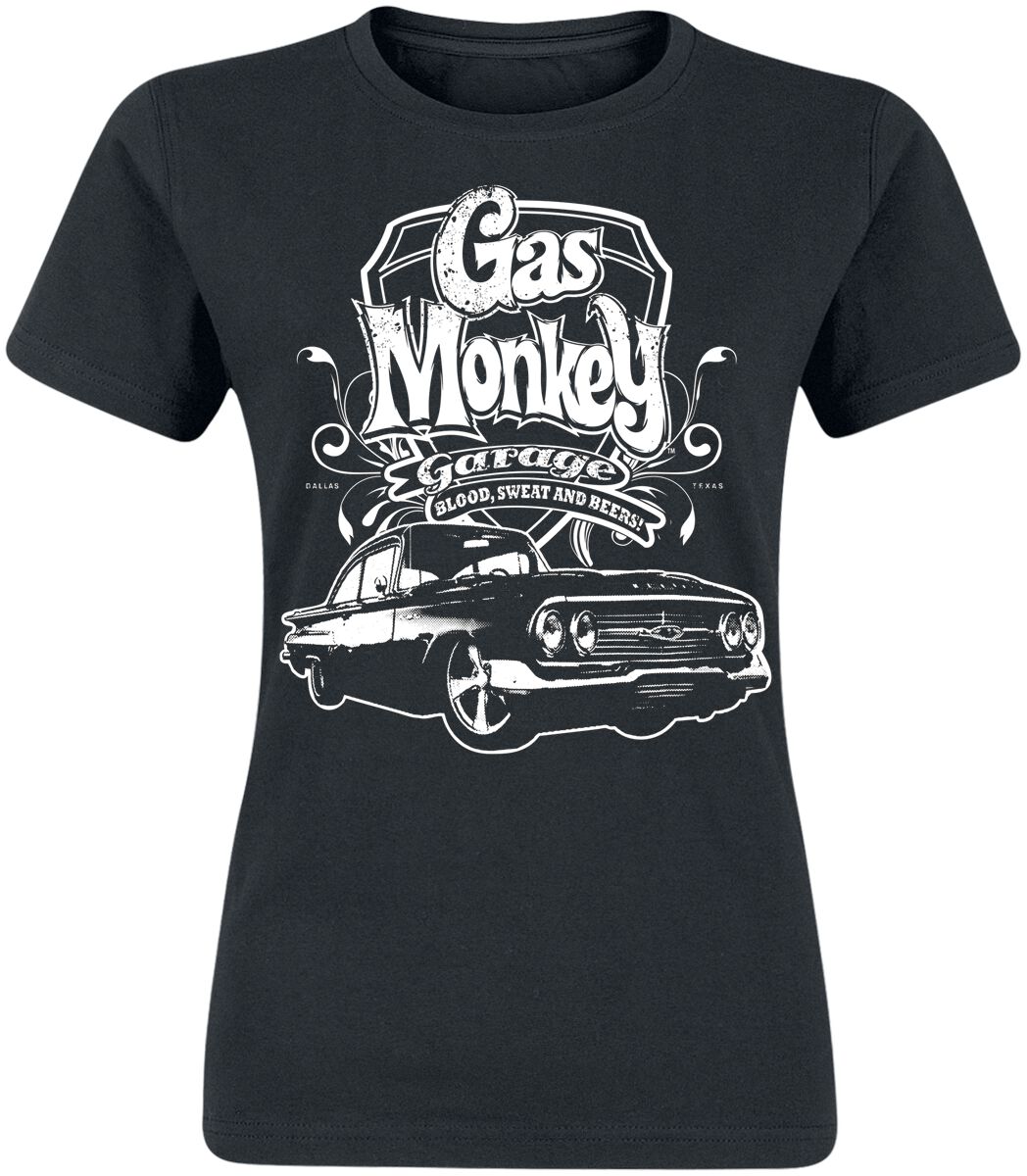 T-Shirt Manches courtes Rockabilly de Gas Monkey Garage - Logo And Car - S à M - pour Femme - noir