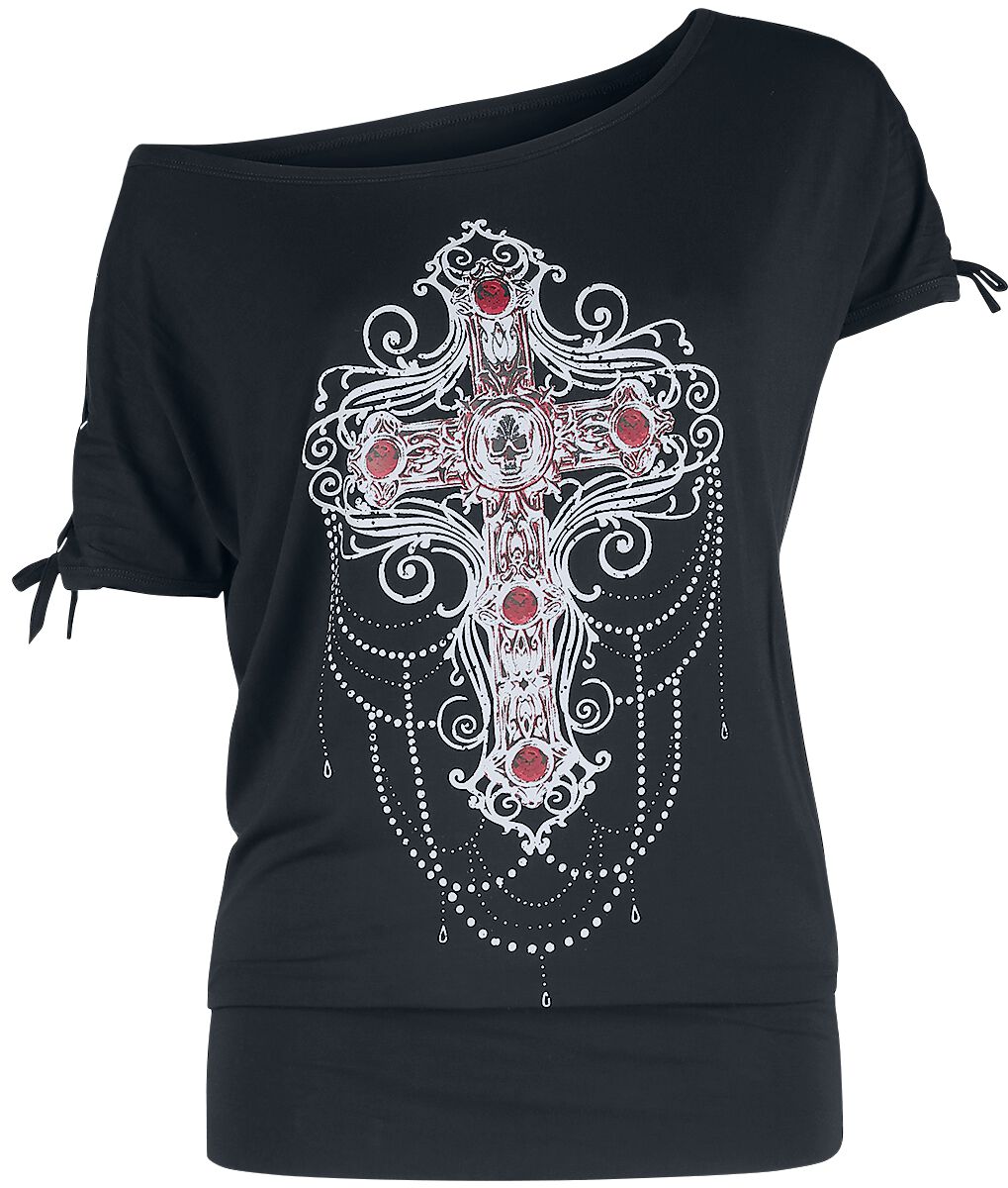 Image of Gothicana by EMP Gothicana X Anne Stokes - Schwarzes T-Shirt mit Print und Schnürung Girl-Shirt schwarz