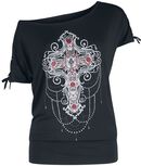 Gothicana X Anne Stokes - Schwarzes T-Shirt mit Print und Schnürung, Gothicana by EMP, T-Shirt