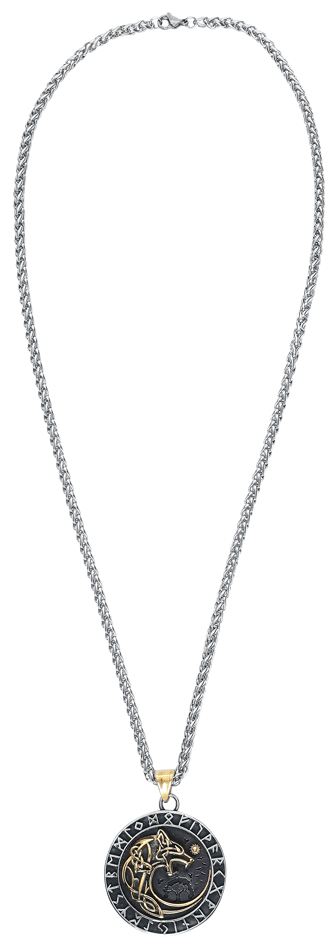 URBANTIMBER Fenriswolf im Schriftzeichenkreis Halskette silberfarben