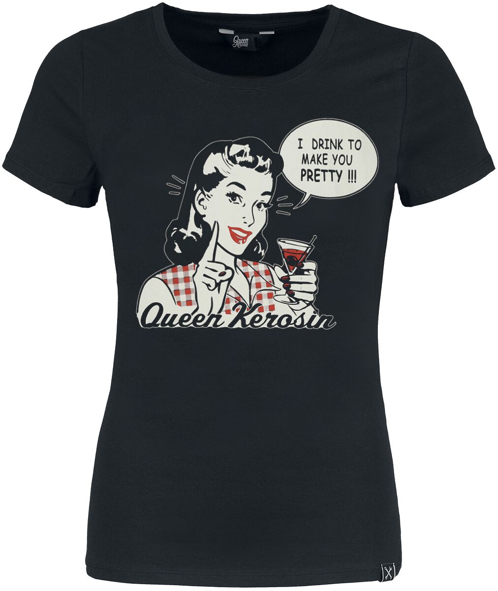 T-Shirt Manches courtes Rockabilly de Queen Kerosin - I Drink - XS à 4XL - pour Femme - noir