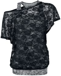 graues Top mit schwarzem Spitzen-Shirt, Black Premium by EMP, T-Shirt