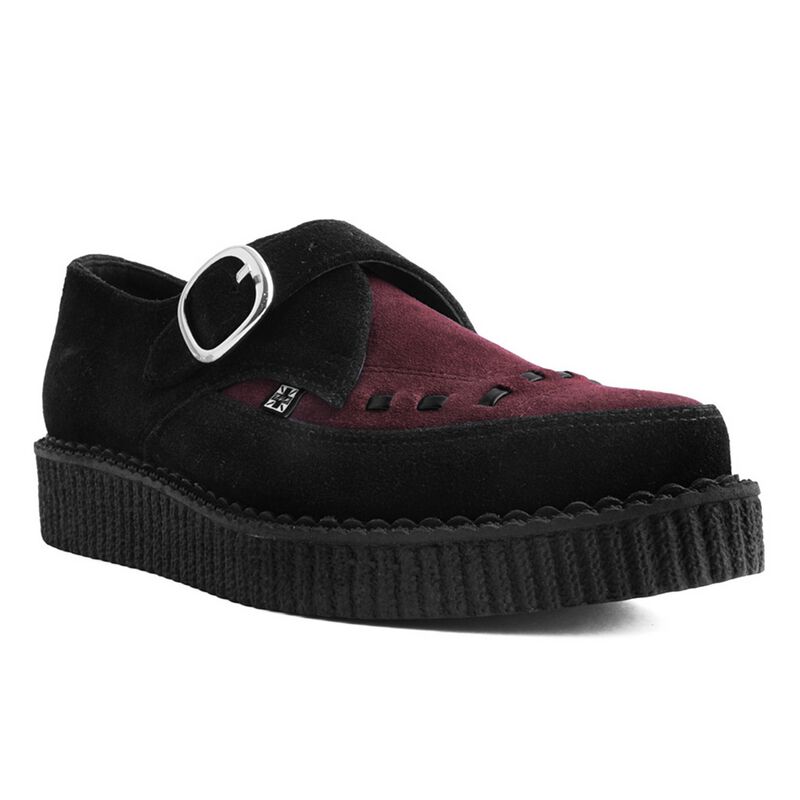 T.U.K. - Rockabilly Creepers - Pointed Creeper Buckle - EU41 bis EU46 - für Männer - Größe EU41 - schwarz/burgund