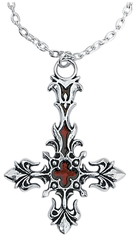 Alchemy Gothic - Mittelalter Halskette - St. Lucifer`s - Red Blood Cross - silberfarben