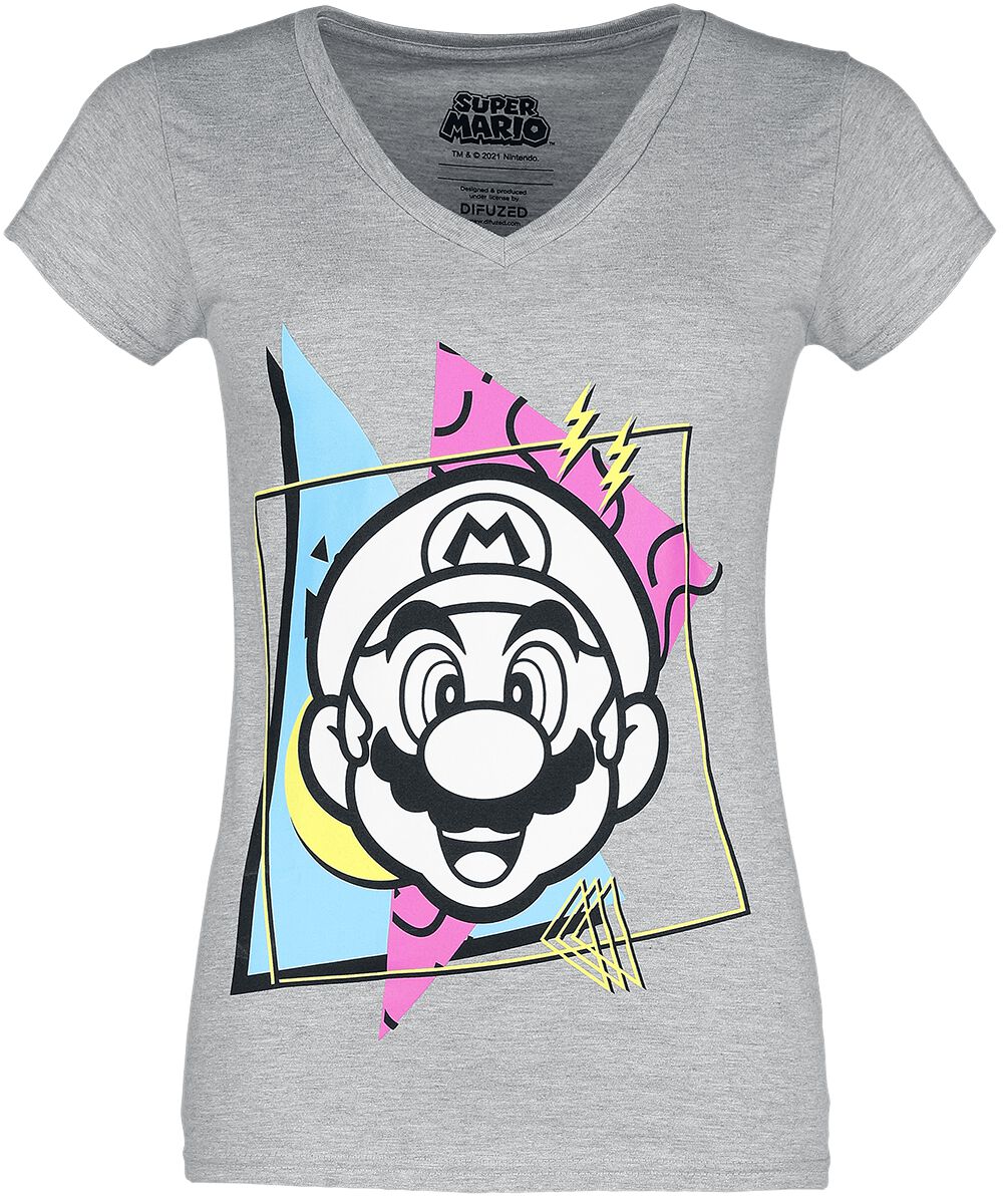 T-Shirt Manches courtes Gaming de Super Mario - Neon - S à XL - pour Femme - gris chiné