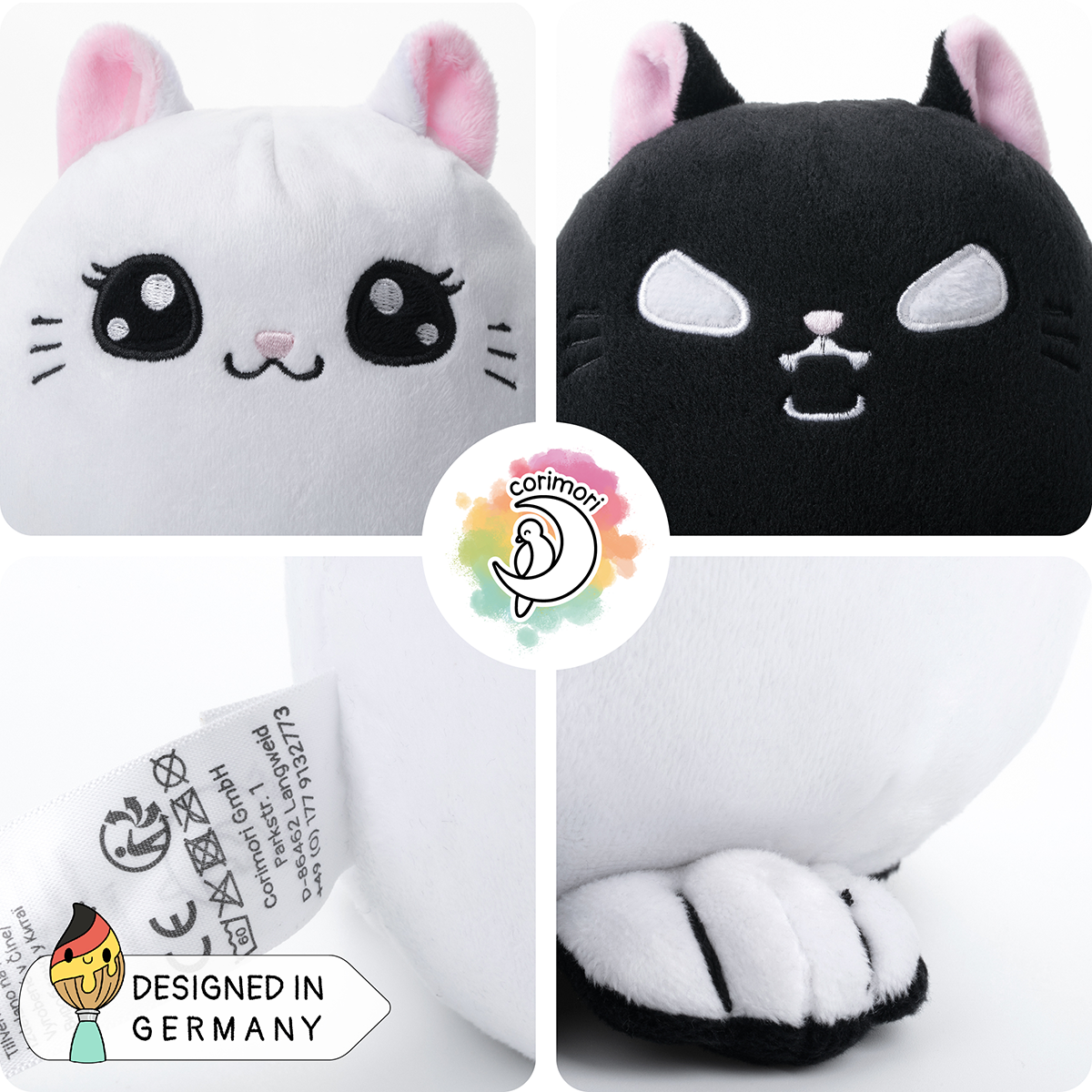 Corimori Süße Katze - Böse Katze (Miso-Mochi) (Wendeplüsch) Plüschfigur weiß schwarz - 31.83% Rabatt