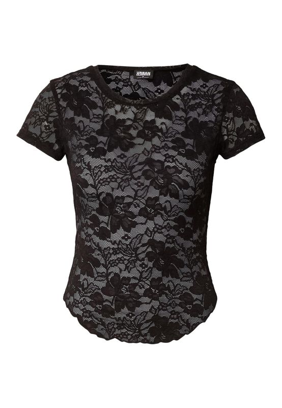 Urban Classics T-Shirt - Ladies Stretch Lace Cropped Tee - XS bis XL - für Damen - Größe XS - schwarz
