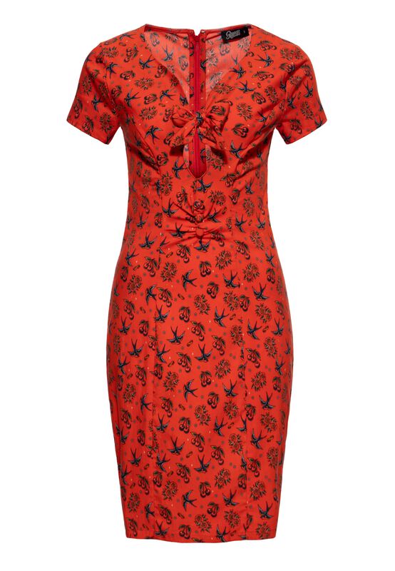 Vestidos de longitud media Rockabilly de Queen Kerosin - Estelle - Mujer - Rojo