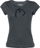 Ladies Drawcord Pocket Henley, RED by EMP, T-Shirt