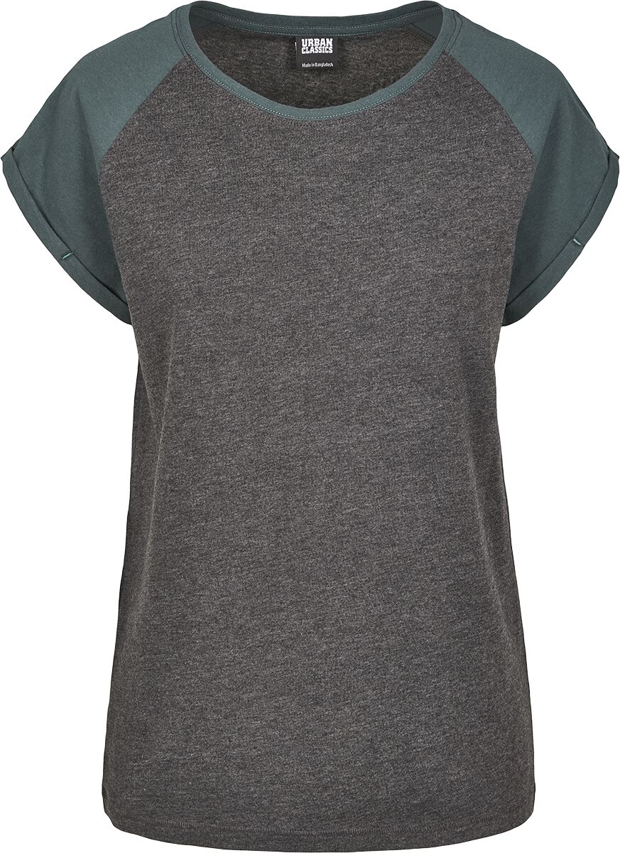 Urban Classics T-Shirt - Ladies Contrast Raglan Tee - XXL bis 5XL - für Damen - Größe 5XL - charcoal/grün