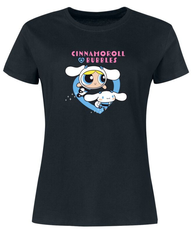 Levně Hello Kitty Hello Kitty & Powerpuff Girls - Cinnamoroll X Bubbles Dámské tričko černá