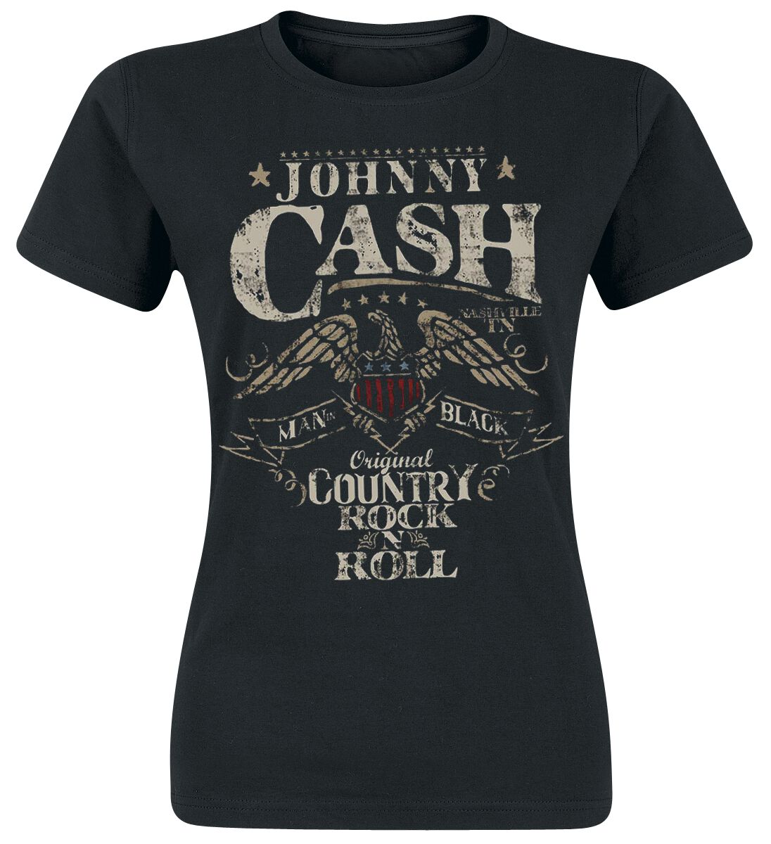 T-Shirt Manches courtes Rockabilly de Johnny Cash - Rock 'n' Roll - M à XXL - pour Femme - noir