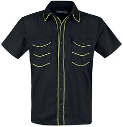 Schwarzes Kurzarmhemd mit neonfarbenen Details