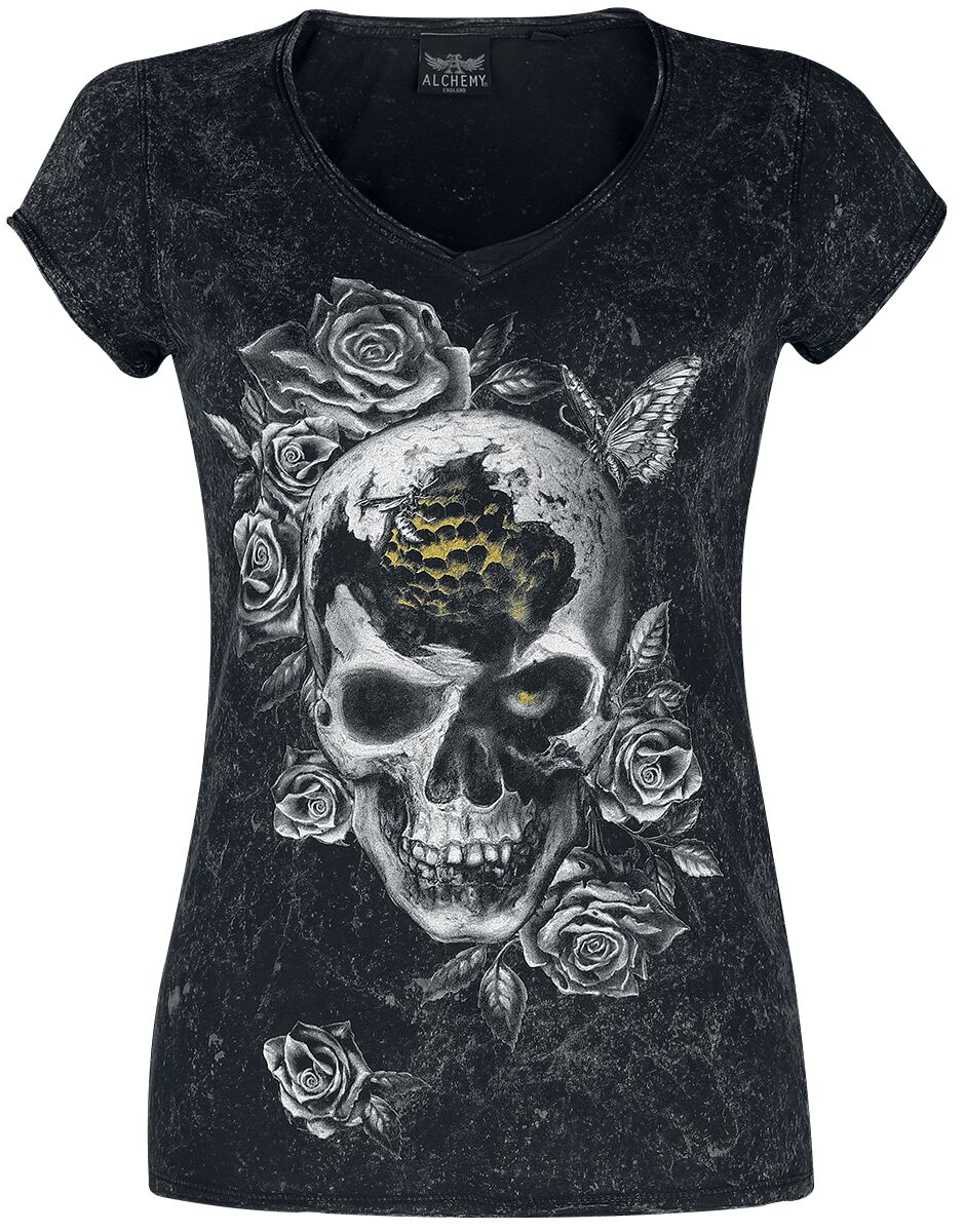 Alchemy England - Gothic T-Shirt - Bee Skull - S bis 4XL - für Damen - Größe XXL - schwarz/grau