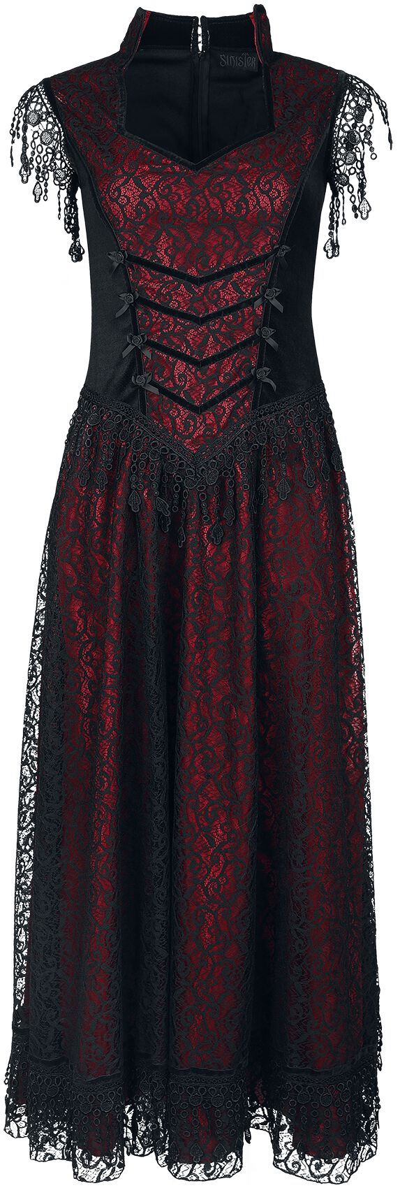 Sinister Gothic - Mittelalter Kleid lang - Gothic Dress - S bis XXL - für Damen - Größe S - schwarz/rot